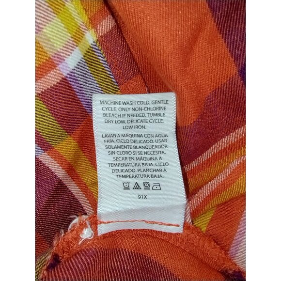 Time and Tru Womens XXL Orange and Yellow Plaid Ruffle Sleeveless Blouse - Picture 5 of 13